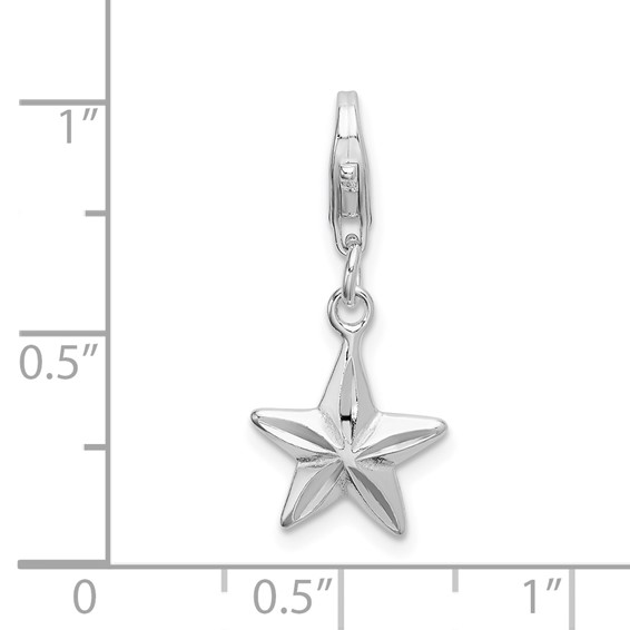 Amore La Vita Sterling Silver Rhodium-plated Polished 3-D Diamond-cut Star Charm with Fancy Lobster Clasp