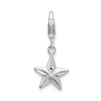 Amore La Vita Sterling Silver Rhodium-plated Polished 3-D Diamond-cut Star Charm with Fancy Lobster Clasp view 1