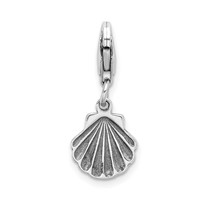 Amore La Vita Sterling Silver Rhodium-plated Polished Antiqued Clam Shell Charm with Fancy Lobster Clasp view 3