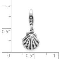 Amore La Vita Sterling Silver Rhodium-plated Polished Antiqued Clam Shell Charm with Fancy Lobster Clasp view 4