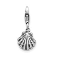 Amore La Vita Sterling Silver Rhodium-plated Polished Antiqued Clam Shell Charm with Fancy Lobster Clasp view 1