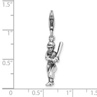 Amore La Vita Sterling Silver Rhodium-plated Polished 3-D Antiqued Baseball Player Charm with Fancy Lobster Clasp view 5