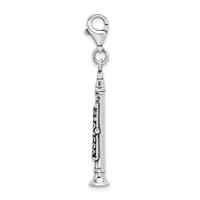 Amore La Vita Sterling Silver Rhodium-plated Polished 3-D Antiqued Clarinet Charm with Fancy Lobster Clasp view 2