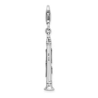 Amore La Vita Sterling Silver Rhodium-plated Polished 3-D Antiqued Clarinet Charm with Fancy Lobster Clasp view 3
