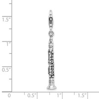 Amore La Vita Sterling Silver Rhodium-plated Polished 3-D Antiqued Clarinet Charm with Fancy Lobster Clasp view 4