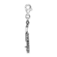 Amore La Vita Sterling Silver Rhodium-plated Polished 3-D Antiqued Violin Charm with Fancy Lobster Clasp view 2