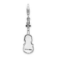 Amore La Vita Sterling Silver Rhodium-plated Polished 3-D Antiqued Violin Charm with Fancy Lobster Clasp view 3