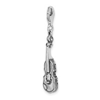 Amore La Vita Sterling Silver Rhodium-plated Polished 3-D Antiqued Violin Charm with Fancy Lobster Clasp view 4
