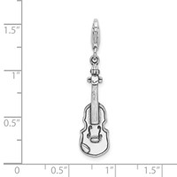 Amore La Vita Sterling Silver Rhodium-plated Polished 3-D Antiqued Violin Charm with Fancy Lobster Clasp view 5