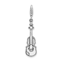 Amore La Vita Sterling Silver Rhodium-plated Polished 3-D Antiqued Violin Charm with Fancy Lobster Clasp view 1