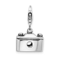 Amore La Vita Sterling Silver Rhodium-plated Polished 3-D Antiqued Camera Charm with Fancy Lobster Clasp view 3