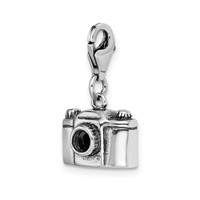 Amore La Vita Sterling Silver Rhodium-plated Polished 3-D Antiqued Camera Charm with Fancy Lobster Clasp view 4