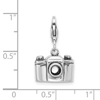 Amore La Vita Sterling Silver Rhodium-plated Polished 3-D Antiqued Camera Charm with Fancy Lobster Clasp view 5