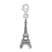 Amore La Vita Sterling Silver Rhodium-plated Polished 3-D Antiqued Eiffel Tower Charm with Fancy Lobster Clasp view 2
