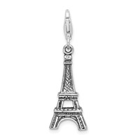 Amore La Vita Sterling Silver Rhodium-plated Polished 3-D Antiqued Eiffel Tower Charm with Fancy Lobster Clasp view 3
