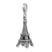 Amore La Vita Sterling Silver Rhodium-plated Polished 3-D Antiqued Eiffel Tower Charm with Fancy Lobster Clasp view 4