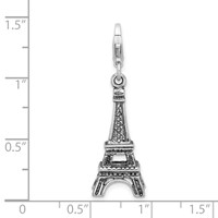 Amore La Vita Sterling Silver Rhodium-plated Polished 3-D Antiqued Eiffel Tower Charm with Fancy Lobster Clasp view 5