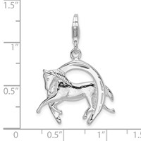 Amore La Vita Sterling Silver Rhodium-plated Polished 3-D Horse in Horseshoe Charm with Fancy Lobster Clasp view 4
