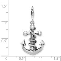 Amore La Vita Sterling Silver Rhodium-plated Polished 3-D Antiqued Anchor and Rope Charm with Fancy Lobster Clasp view 4