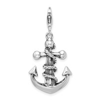 Amore La Vita Sterling Silver Rhodium-plated Polished 3-D Antiqued Anchor and Rope Charm with Fancy Lobster Clasp view 1