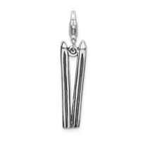 Amore La Vita Sterling Silver Rhodium-plated Polished 3-D Antiqued Skis Charm with Fancy Lobster Clasp view 3