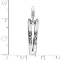 Amore La Vita Sterling Silver Rhodium-plated Polished 3-D Antiqued Skis Charm with Fancy Lobster Clasp view 4