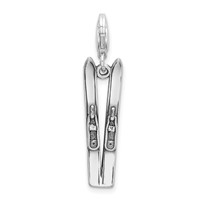 Amore La Vita Sterling Silver Rhodium-plated Polished 3-D Antiqued Skis Charm with Fancy Lobster Clasp view 1