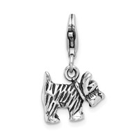 Amore La Vita Sterling Silver Rhodium-plated Polished 3-D Antiqued Scottie Dog Charm with Fancy Lobster Clasp view 3