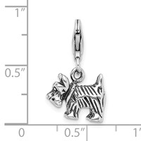 Amore La Vita Sterling Silver Rhodium-plated Polished 3-D Antiqued Scottie Dog Charm with Fancy Lobster Clasp view 4