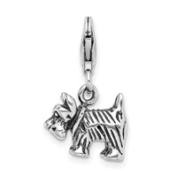 Amore La Vita Sterling Silver Rhodium-plated Polished 3-D Antiqued Scottie Dog Charm with Fancy Lobster Clasp view 1