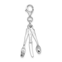 Amore La Vita Sterling Silver Rhodium-plated Polished 3-D Cutlery Charm with Fancy Lobster Clasp view 2
