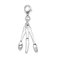 Amore La Vita Sterling Silver Rhodium-plated Polished 3-D Cutlery Charm with Fancy Lobster Clasp view 3