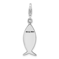 Amore La Vita Sterling Silver Rhodium-plated Polished Antiqued Wwjd Ichthus Charm with Fancy Lobster Clasp view 3