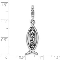 Amore La Vita Sterling Silver Rhodium-plated Polished Antiqued Wwjd Ichthus Charm with Fancy Lobster Clasp view 4