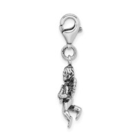 Amore La Vita Sterling Silver Rhodium-plated Polished 3-D Antiqued Angel with Harp Charm with Fancy Lobster Clasp view 2
