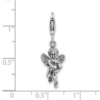 Amore La Vita Sterling Silver Rhodium-plated Polished 3-D Antiqued Angel with Harp Charm with Fancy Lobster Clasp view 4