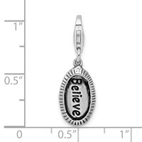 Amore La Vita Sterling Silver Rhodium-plated Polished Antiqued Believe Charm with Fancy Lobster Clasp view 4