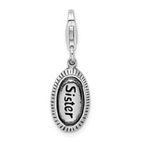 Amore La Vita Sterling Silver Rhodium-plated Polished Antiqued Sister Charm with Fancy Lobster Clasp view 1