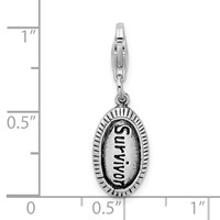 Amore La Vita Sterling Silver Rhodium-plated Polished Antiqued Survivor Charm with Fancy Lobster Clasp view 4