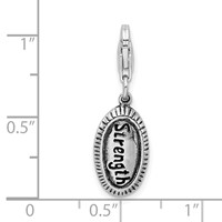 Amore La Vita Sterling Silver Rhodium-plated Polished Antiqued Strength Charm with Fancy Lobster Clasp view 4