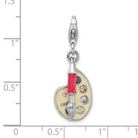 Amore La Vita Sterling Silver Rhodium-plated Polished 3-D CZ Enameled Artist Palette Charm with Fancy Lobster Clasp view 4
