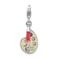 Amore La Vita Sterling Silver Rhodium-plated Polished 3-D CZ Enameled Artist Palette Charm with Fancy Lobster Clasp view 1