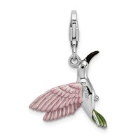 Amore La Vita Sterling Silver Rhodium-plated Polished 3-D Enameled Hummingbird Charm with Fancy Lobster Clasp view 3