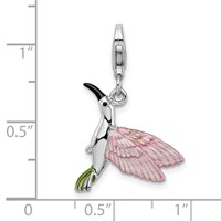 Amore La Vita Sterling Silver Rhodium-plated Polished 3-D Enameled Hummingbird Charm with Fancy Lobster Clasp view 4