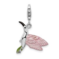 Amore La Vita Sterling Silver Rhodium-plated Polished 3-D Enameled Hummingbird Charm with Fancy Lobster Clasp view 1