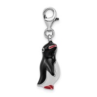 Amore La Vita Sterling Silver Rhodium-plated Polished 3-D Enameled Penguin Charm with Fancy Lobster Clasp view 2