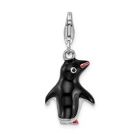 Amore La Vita Sterling Silver Rhodium-plated Polished 3-D Enameled Penguin Charm with Fancy Lobster Clasp view 3