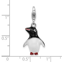 Amore La Vita Sterling Silver Rhodium-plated Polished 3-D Enameled Penguin Charm with Fancy Lobster Clasp view 5
