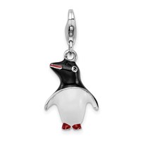 Amore La Vita Sterling Silver Rhodium-plated Polished 3-D Enameled Penguin Charm with Fancy Lobster Clasp view 1