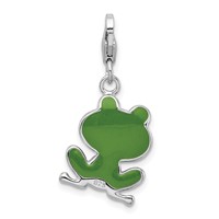 Amore La Vita Sterling Silver Rhodium-plated Polished Enameled Frog Charm with Fancy Lobster Clasp view 3